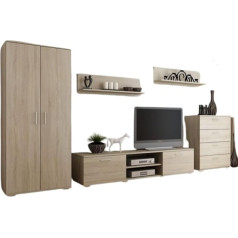 Per la vita California 2 Sonome Cabinet Wall - Modern Living Room Furniture Set with Wardrobe, TV Cabinet, Chest of Drawers & 2 Wall Shelves - Cabinet Wall for Living Room & Teenager's Room