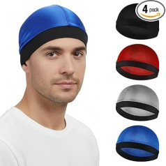 Pack of 4 Bonnet Men Silky Wave Caps, Durags for Men Satin Hair Bonnet 360° Compression Sleep Cap Headscarf for Sleeping and Showering Durag Men