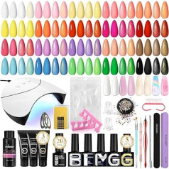 Phoenixy 28-Piece Gel Nail Polish Set with U V Lamp, 20 Colours U V Nail Polish Set + 4 Colours Poly Nail Gel with 5 Base and Top Coat, Complete Set of Manicure Tools