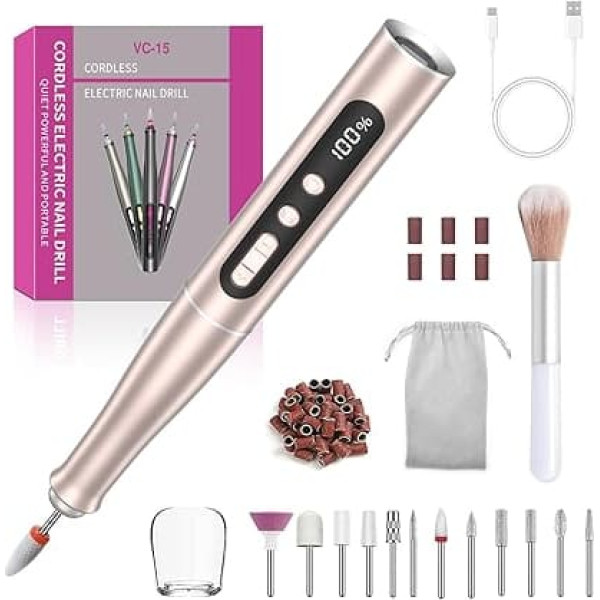 Nail Cutter Wireless 35,000 rpm - Electric Nail File for Gel Nails, 15-in-1 Professional Cutter for Nails & Acrylic Nails, 5 Speeds, Battery Rechargeable Manicure Pedicure Set