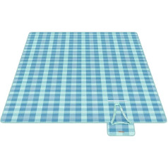SONGMICS Picnic Blanket 300 x 200 cm with 4 Ground Anchors Large Camping Blanket Park Garden Beach Waterproof Foldable Green Blue GCM012Q03