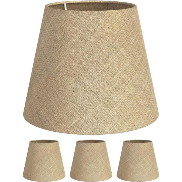 ledscom.de Set of 4 Lampshade, Linen, Jute, Hemp, Textile, Fabric, Natural Beige, 200 mm Diameter
