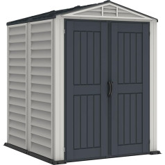 Duramax YardMate PLUS 5 x 5 (2.92 m²) Plastic Tool Shed with Robust Plastic Floor, Roof Construction Made of Robust Metal, Fire Retardant and Maintenance-Free, Dark Grey and Adobe