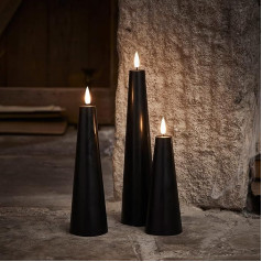 Lights4fun Set of 3 TruGlow LED Candles, Black Taper Shape, Battery Operated Timer, Halloween Decoration, Autumn