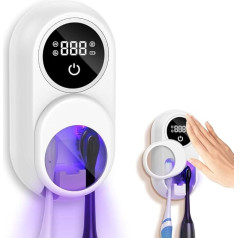 UV Steriliser Toothbrush Holder, with UV Sanitizer Light & Dryer, Automatic Rotation Detection, LED Screen, Wall Mount for Electric Toothbrush, for 2 Toothbrush Slots