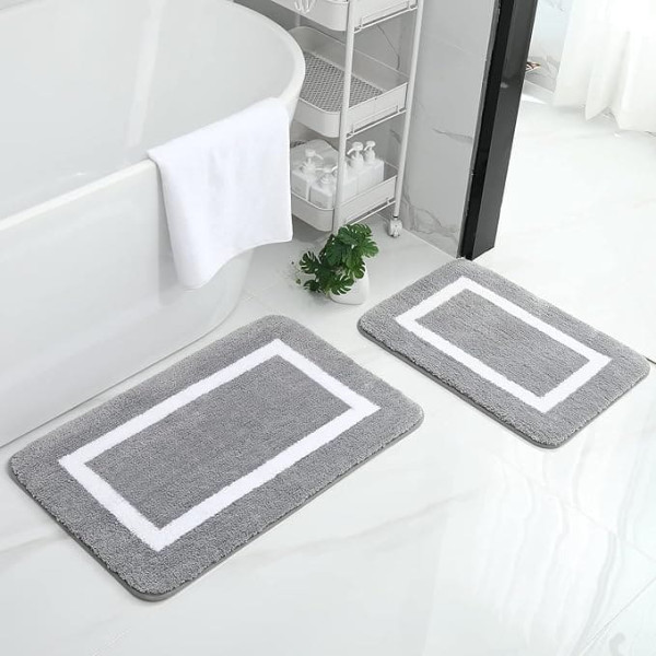 Homaxy Bathroom Rug Bath Mat Non-Slip Washable Bath Mat Soft Microfibre High Pile Bathmat