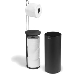 Joseph Joseph EasyStore Toilet Roll Holder Stand with Hidden Compartment for 3 Spare Rolls, Matt Black