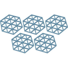 Omabeta Silikon-Hexageon-Tischset, Hitzebeständig für Esstisch, 5-teiliges Getränkebecher-Untersetzer-Set, Leicht zu Reinigen und Aufzubewahren, für Heim- und Küchendekoration (Blau)