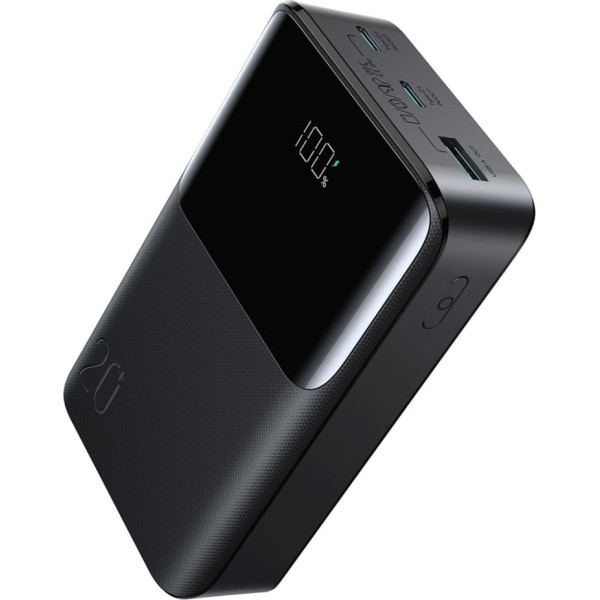 Powerbank 20000mAh 22,5W USB-A USB-C ar displeju JR-QP192 Mini - melns