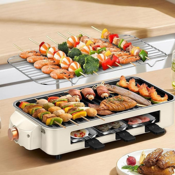 1500 W Electric Hot Pot with Grill Plate, 2-in-1 Hotpot Electric Pot and BBQ Grill, Smokeless with Lid (Large)