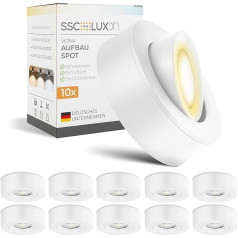 SSC-LUXon VIONA LED Mini Surface-Mounted Spotlight, Flat, White, Swivelling, Surface-Mounted Ceiling Spotlight, Warm White, Neutral White, Cool White, Pack of 10