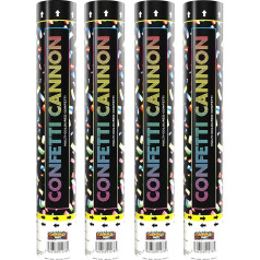 Carnival Party - 30cm Confetti Cannon - Multicoloured Confetti - Red, Blue, Green, Yellow & Pink - Confetti Poppers for Birthdays, Weddings and Parties - Elite Party Supplies UK - Pack of 4