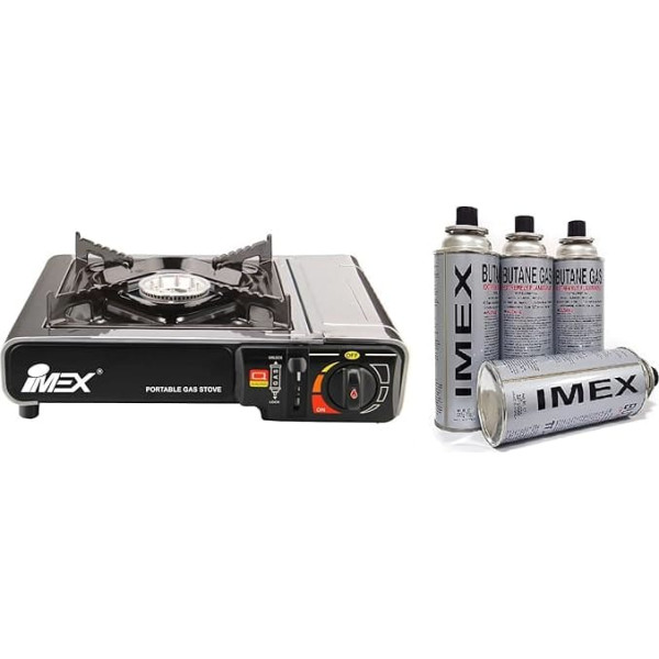 i-mex IMEX Camping Gas Cooker Set Stove in Carry Case with Gas Cartridges Quantity Selectable (Gas Stove with 28 x Gas Cartridges)