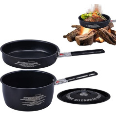 Camping Cookware Set, Hiking Cooking Set, Cookware, Removable Handle, Foldable Pans for Family Trips, Hiking, Hunting, Beach Picnic