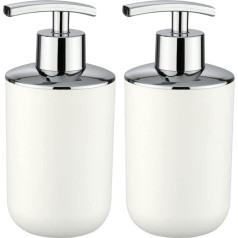 WENKO Brasil Soap Dispenser, Refillable Soap Dispenser for Bathroom and Kitchen, Made of Shatterproof Plastic, BPA Free, Capacity 320ml, 7.3 x 16.5 x 9 cm, White (Pack of 2)