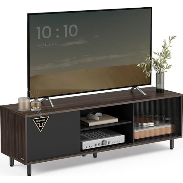 VASAGLE TV Cabinet Lowboard, Super Fast Tool-Free Assembly, Toolless Technology, TV Stand for TVs up to 32/45/50/55/60 Inches, Modern Design, 140 x 39 x 45 cm, Black LTV466K02