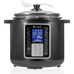Saaf Multicooker - 11 Piece Set - 12 Programmes - Slow Cooker, Rice Cooker, Steamer & Pressure Cooker - 6L - Includes Pressure Lid, Saucepan, Spoon, Measuring Cup & Cookbook - Digital Display