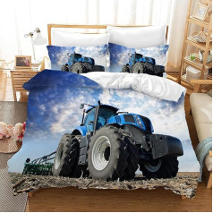 Tractor Bed Linen Set, 3D Print Tractor Pattern Children's Bed Linen, Microfibre Duvet Covers 3-Piece with Zip Closure, for Children, Teenagers, Boys (Tractor 4, 135 x 200 cm)