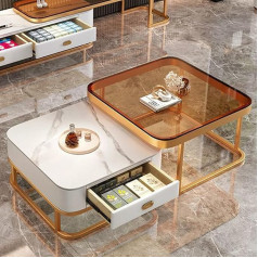 Modernes Couchtisch-Set aus Glas mit Metallrahmen, quadratisch, goldfarben, Aufbewahrungstische für Wohnzimmer, einfache Montage, Heimmöbel