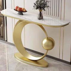 Modern Console Table with Marble Top - Narrow Entrance Table with Unique Round Base for Living Room and Hallway - Gold Finish, 100 x 30 cm (39.3 x 11.8) - Stylish Sofa Table