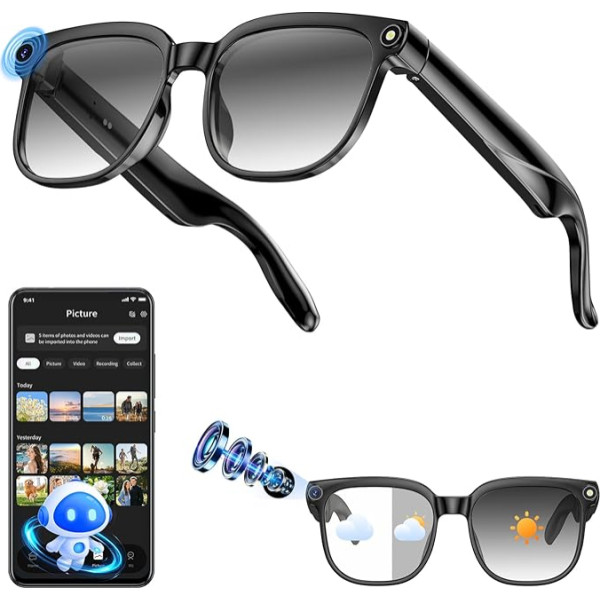 Hwagol AI Smart Glasses 800W Camera with Image Stabilization, HD Resolution Glasses with Camera, Support Video Recording/Music Playback/Audio Recording/Bluetooth Calls/GPT Lens Identification