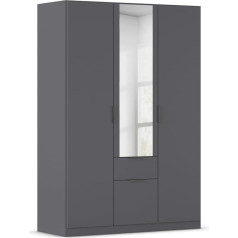 Rauch Möbel Glasgow Hinged Door Wardrobe, Wardrobe, Wardrobe, 3 Doors, 1 Mirror Door, 2 Drawers, Metallic Grey, Handle Profile, 136 x 197 x 54 cm