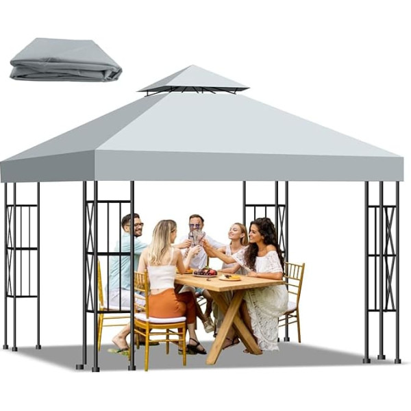 Gazebo Replacement Roof 3 x 3 m Waterproof - Double Roof with Air Vent, UV-Resistant, Winterproof, Stable - Gazebo Roof Replacement Tent Roof for Garden, Camping, Barbecuing (300D Polyester), Grey