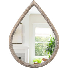 Small Decorative Mirror, Wooden Rustic Teardrop Mirror, Farmhouse Art Wall Mirror, Unique Oval Mirror for Entryway, Hallway, Living Room