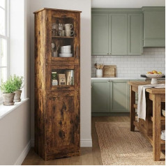 Narrow Bathroom Tall Cabinet Freestanding Bathroom Cabinet with Folding Glass Compartment & Adjustable Shelves, Multi-Purpose Cabinet for Kitchen, Living Room, Vintage Brown