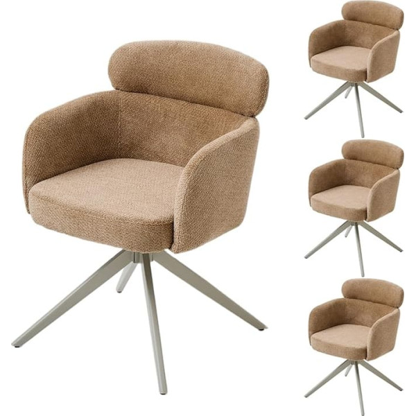 Swivel Dining Chairs Set of 4 Ergonomic Modern Rotary Chair Armrests and Backrest Living Room Upholstered with Chenille Metal Legs Brown