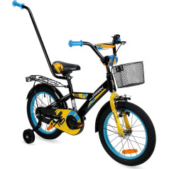 Children's Bicycle 16 Inch for Boys from 4-6 Years with Stabilisers and Push Bar - Lightweight Bicycle for Children with Basket - V-Brake Brakes - Spark Black Yellow