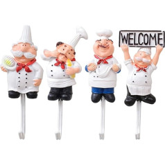VALICLUD Pack of 4 Self-Adhesive Kitchen Hooks, Creative Cooking Figures, Wall Hooks Made of Resin, Hooks for Kitchen Utensils, No Drilling, Decorative Storage Hook for Kitchen, Bathroom and Hallway