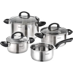Karcher Mia Cookware Set with Glass Lids, Suitable for Induction Hobs, Stainless Steel, 4-Piece