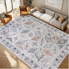Vintage Living Room Rug, 200 x 300 cm, Geometric Diamond Pattern, Short Pile Rugs, Bedroom Non-Slip Rug, Bedroom Carpet for Living Room, Bedroom, Dining Room, Office, Beige