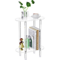 Clear Acrylic Narrow Side Table for Small Spaces, 40 x 20 x 50.3 cm (L x W x H), 2-Tier Oval Narrow Side Table, Small Narrow Bedside Table for Bedroom JJ0008