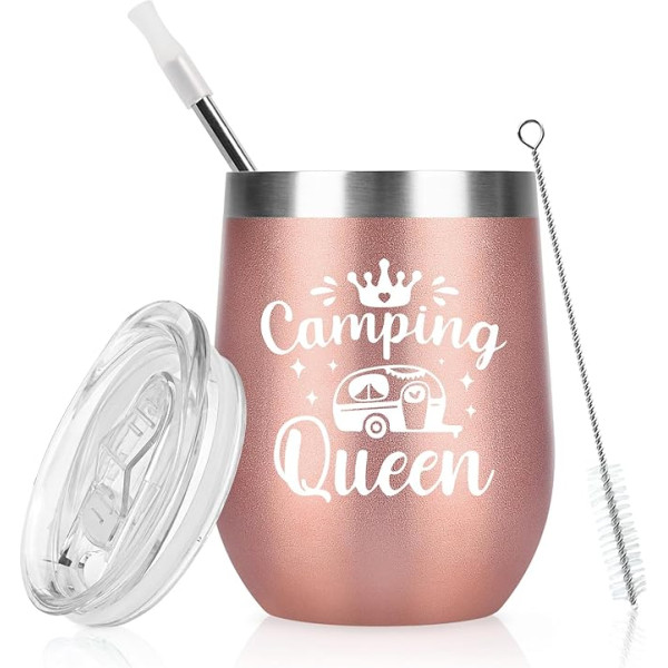 Livole Camping Mug for Women, You, Camper, Funny Camping Gifts - Camping Queen - Women Gift Christmas, Camper Accessories Drinking Cup, 12 oz Stainless Steel Insulated Thermal Mug Coffee to Go