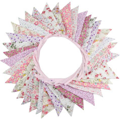 10 m / 32 ft Triangle Bunting Banner, 36 Pieces Cotton Fabric Flags Pennant Garlands for Birthday Party, Wedding, Baby Shower, Outdoor and Home Decorations (Pink)