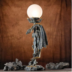 OUTOUR Gothic Dragon Statue Lamp with Sword and Glowing Ball Medieval Mythical Guardian Decoration for Home Bedroom