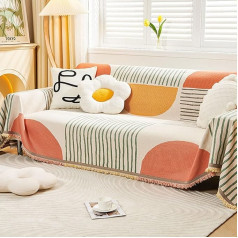 KnSam Home Sofa Throw, Geometric Pattern, Throw Blanket, Sofa, Non-Slip Protective Covers, Chenille for Living Room (180 x 300 cm, Green Orange)