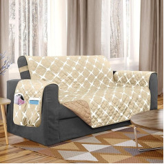 Elegant Comfort Quilted Furniture Protectors Solid and Printed Design Reversible Slipcovers Featuring Elastic Straps and Smart Pockets Great for Pets, Kids and More, Bloomingdale Loveseat, Cream/Taupe