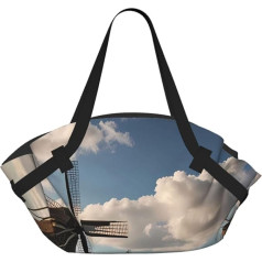 Windmühlen und Tulpen. Es kann in eine Handtasche gefaltet werden, mit Einschubtasche und Druckknopfverschluss.