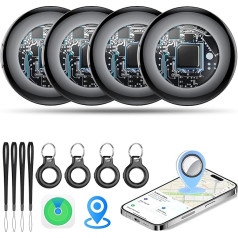 Air Tags Pack of 4 Black Edition, Key Finder Compatible with Apple Where Is App (iOS Only) Smart KeyFinder 100 dB Sound, Suitcase Tracker for Luggage/Bags/Keys, Replaceable Batteries