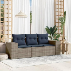 3-teiliges Gartensofa-Set mit abnehmbaren Kissen aus grauem Polyrattan, modulares PE Rattan Sofa Set für Terrasse und Garten