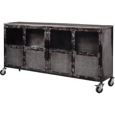 Massivmoebel24.de Heavy Industry Sideboard Made of Solid Wood #115 Mango Wood - Grey Varnished 4 Compartments with Doors 180 x 40 x 90 cm Chest of Drawers TV Sideboard TV Board