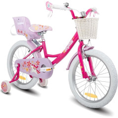 JOYSTAR Unicorn 12/14/18 Inch Children's Bicycle for 3-8 Years Girls, Children's Bicycle with Doll Bicycle Seat & Stabilisers & Basket Streamer, Green, Pink, Purple