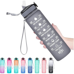 HYETA 32 oz Water Bottle with Times for Drinking and Straw, Motivational Time Marking Water Bottles with Straws, Leak-proof & BPA-Free, Gym & Outdoor, Matte Grey