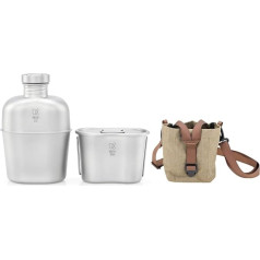 KEITH Titan Camping Cookware Set 1100 ml Army Titanium Water Bottle Military Water Bottle with 700 ml Camping Pot with Lid Foldable Handles and Camouflage Bag for Hiking, Climbing and Camping