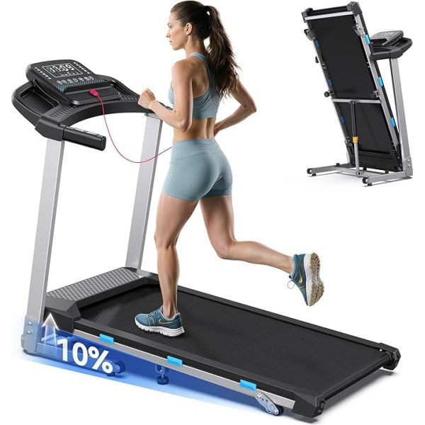 Treadmill for Home Foldable, 12 km/h Treadmill with 12 HIIT Programmes, 3.5 HP Quiet Treadmill with Incline, LED Display, Voice Control, Bluetooth Speaker, App, Treadmills up to 180 kg