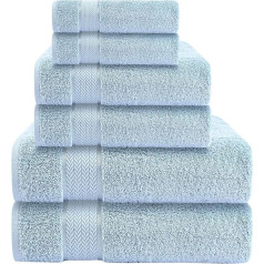 100% Cotton 6-Piece Bath Towel Set - 2 Bath Towels 30 x 54 cm - 2 Hand Towels 16 x 28 cm - 2 Face Cloths 12 x 12 cm - Soft Absorbent Towels - Plush Towel Set - Luxury Ultra Soft Towel Set - Light Blue