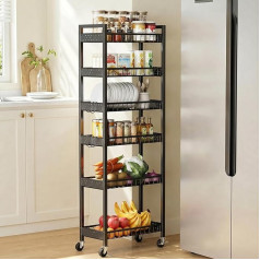 Slim Storage Trolley, 6-Tier Rolling Cart with Wheels, Slim Mobile Utility Shelf Organiser for Kitchen, Bathroom, Laundry Room, Living Room and Tight Spaces, 9.84 Inches (W)